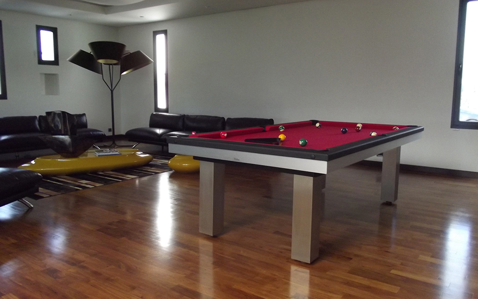 stainless steel billiard table and red cloth - Full Loft - Billards Toulet
