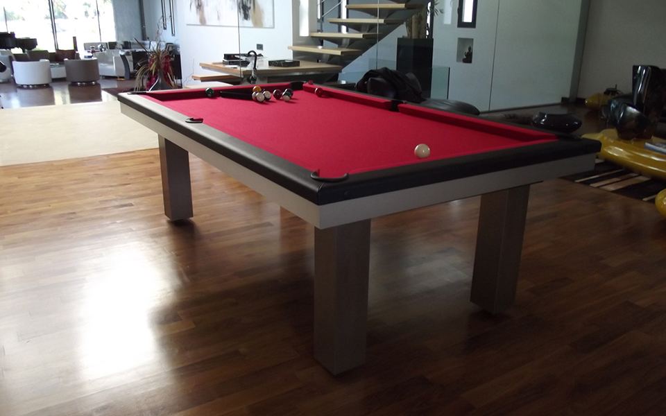 stainless steel billiard table and red cloth - Full Loft - Billards Toulet