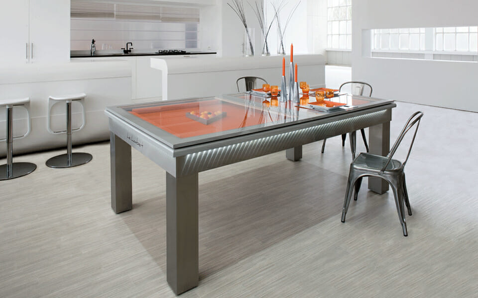 stainless steel billiard table Lambert convertible into a dining table- orange cloth - Toulet