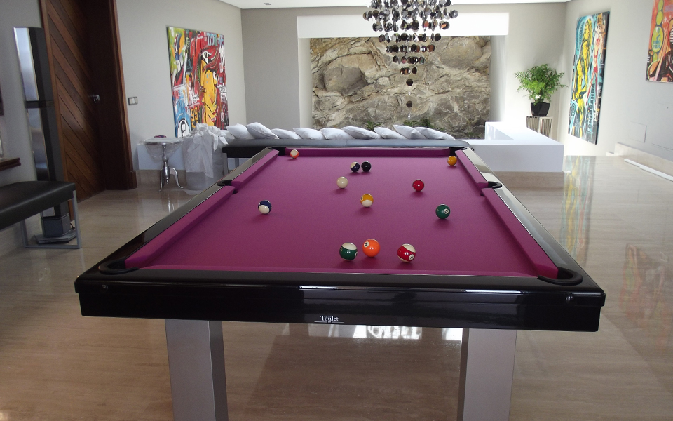 stainless steel pool table Loft - Design - customizable purple cloth - Billards Toulet