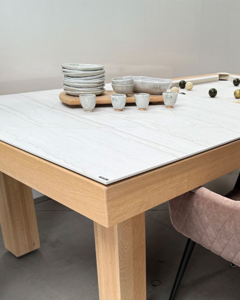 convertible pool table dining table with high-end Dekton top by Toulet