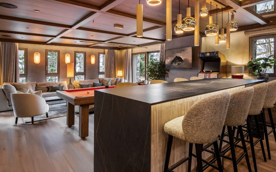 luxury chalet interior designer custom pool table Broadway Toulet