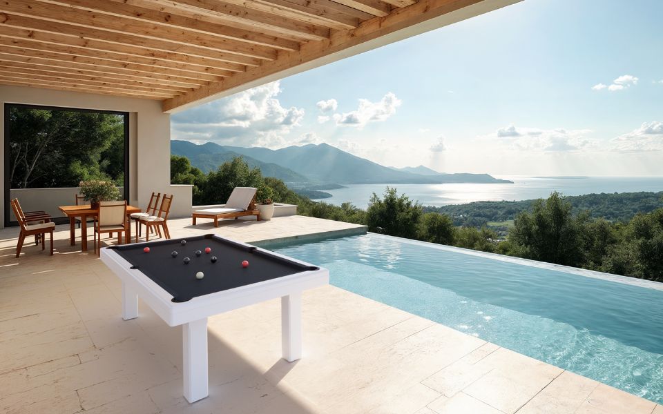white billiard table Bubbly outdoor pergola Toulet